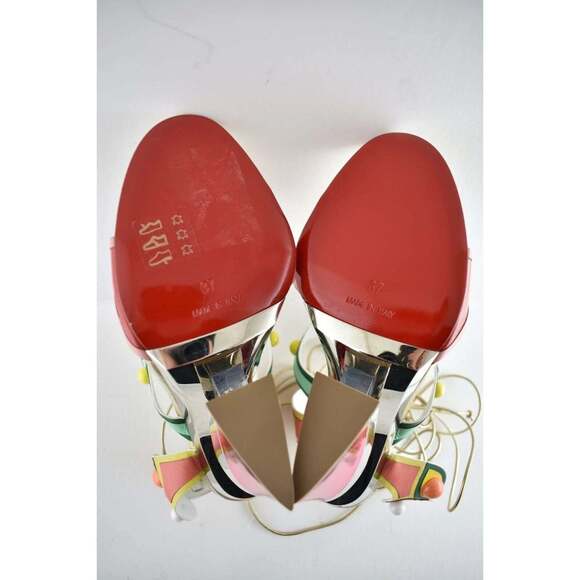 Christian Louboutin Papagaya Levita 100 Multicolor Lace Up Wedge Sandal Heel 37 - Picture 12 of 12
